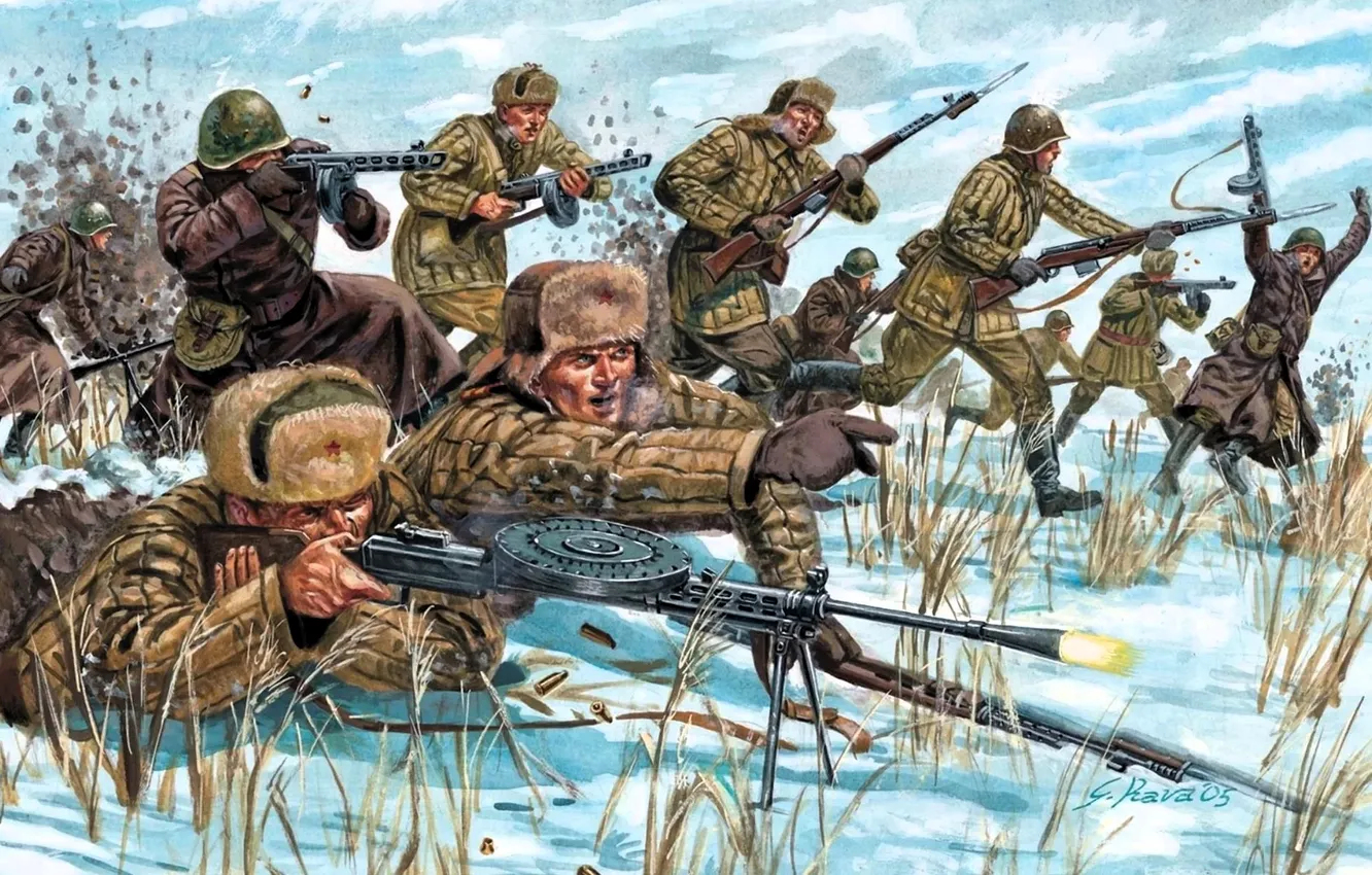 Photo wallpaper winter, snow, weapons, war, attack, battle, soldiers, the battle