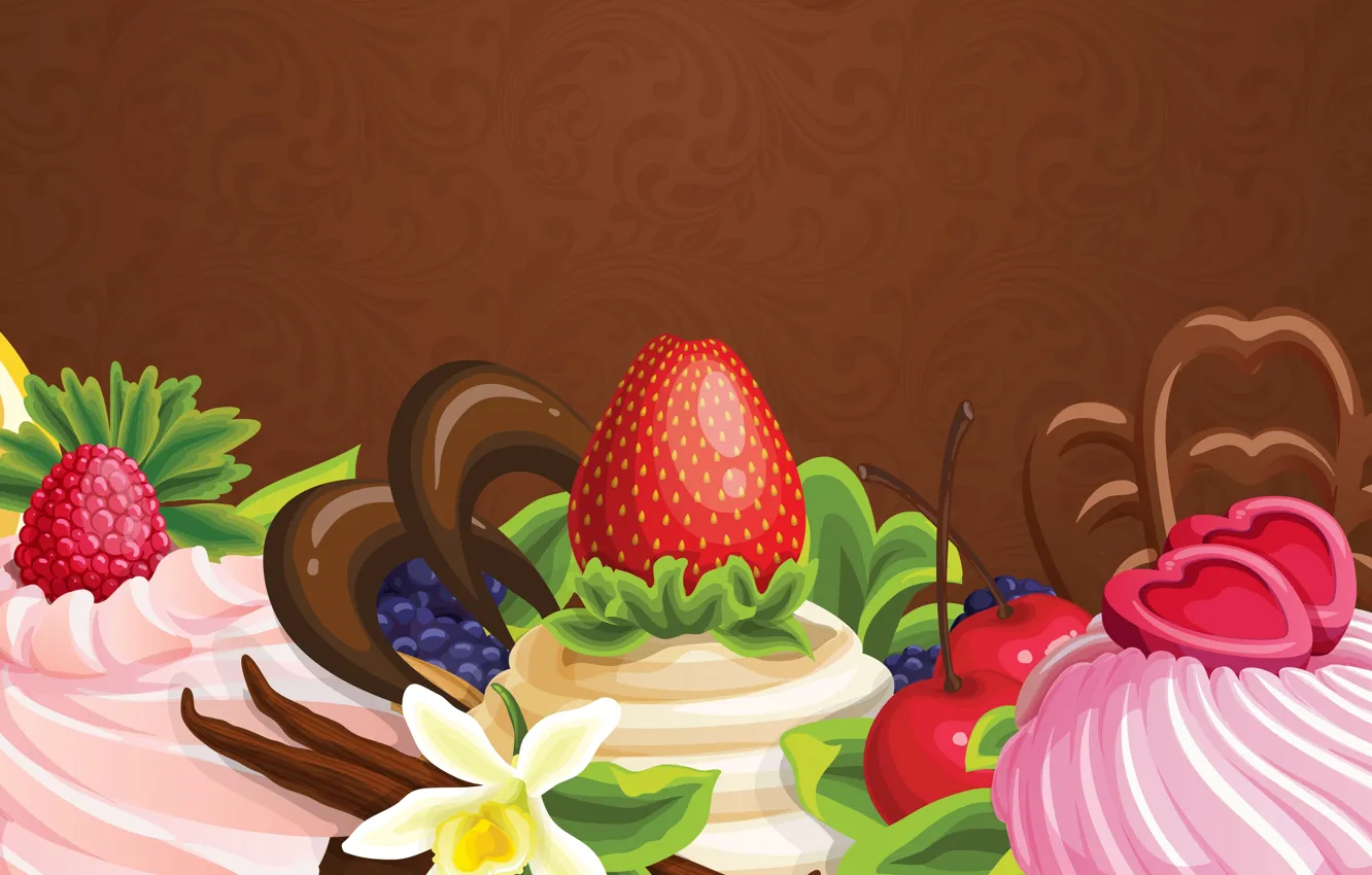 Photo wallpaper flowers, abstraction, berries, the sweetness, chocolate, cake, fruit, cream