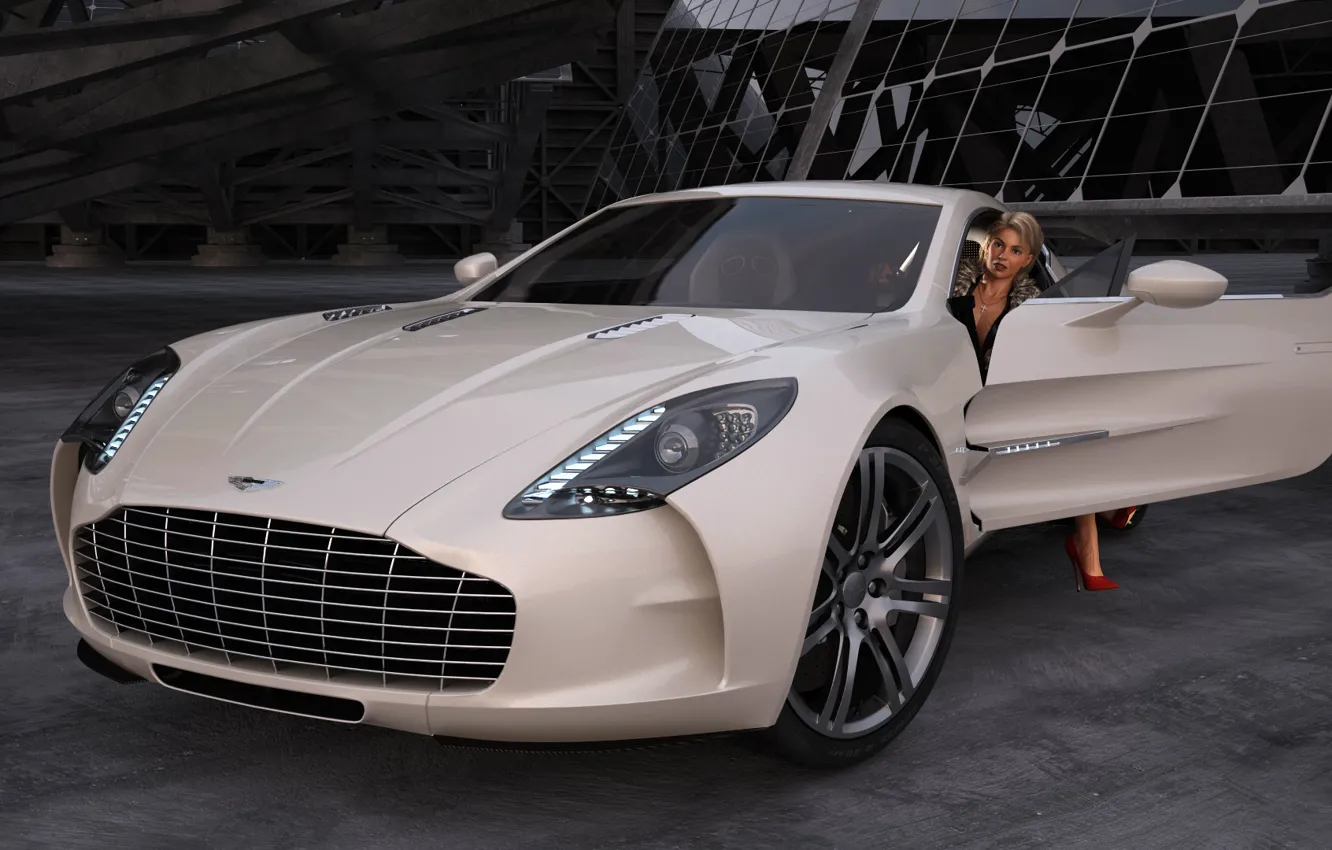 Photo wallpaper girl, Aston Martin, graphics, art, One-77, elite supercar