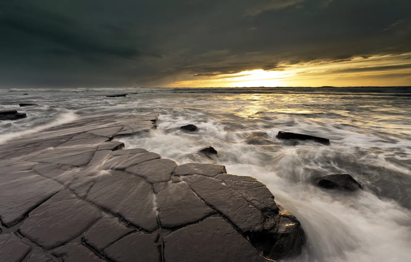 Photo wallpaper sea, landscape, sunset