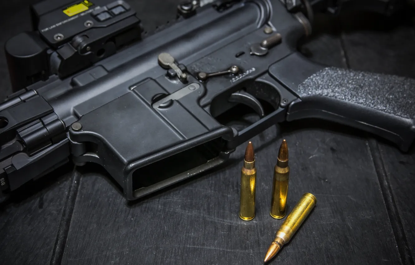 Photo wallpaper metal, bullets, assault rifle