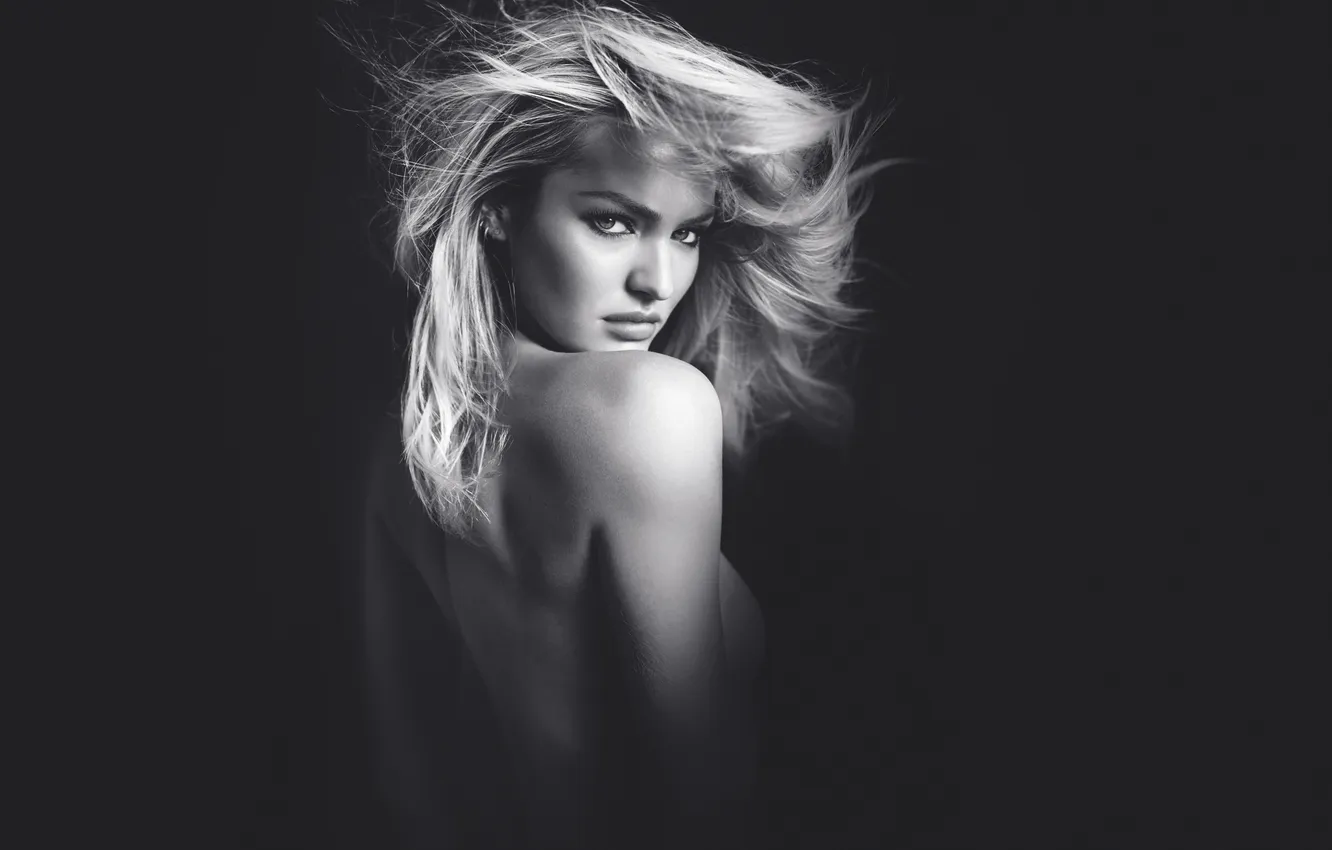 Photo wallpaper black&white, girl, monochrome, model, hair, look, blonde, Candice Swanepoel