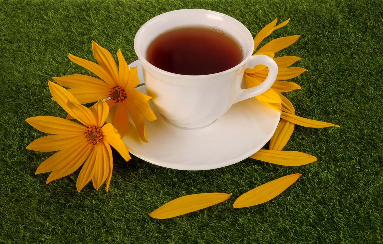 Photo wallpaper tea, Cup, flowers