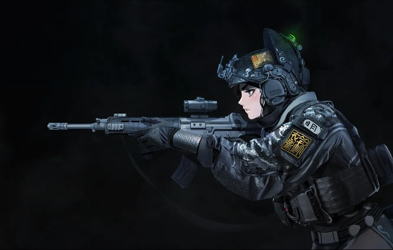 Photo wallpaper girl, weapon, oops, wallpaper 1920x1080