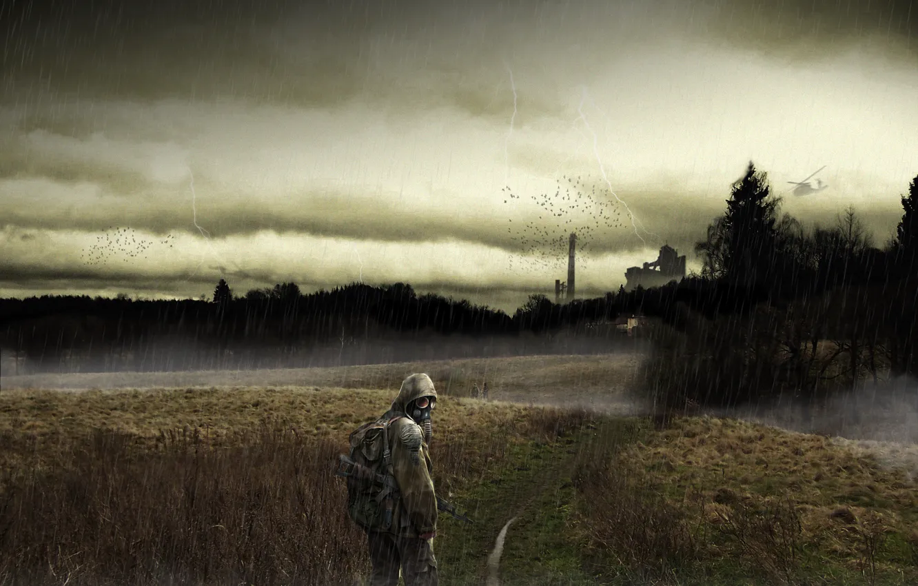 Photo wallpaper the storm, fog, rain, crows, haze, Stalker, path, Stalker