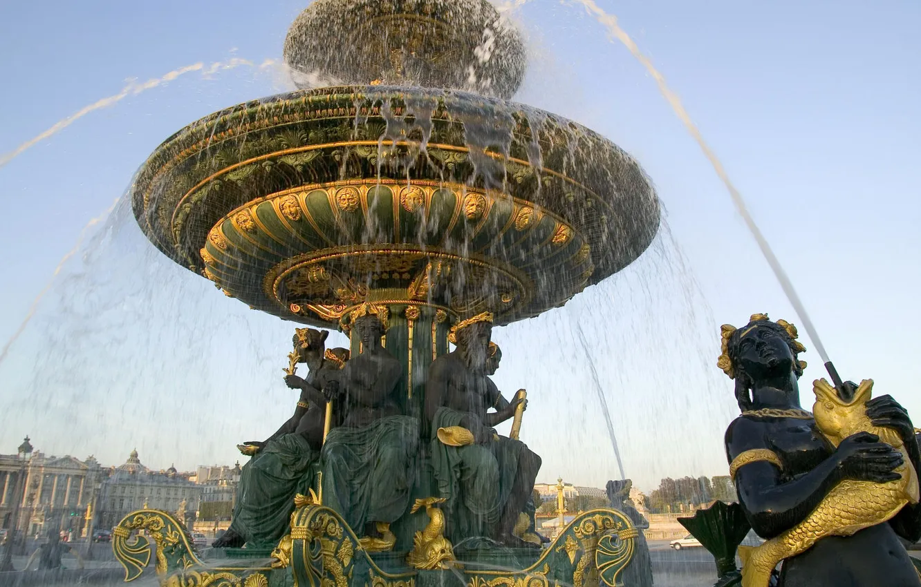 Photo wallpaper gold, France, Paris, fountain, Paris, sculpture, France, fragment