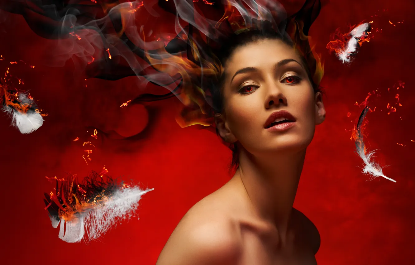 Photo wallpaper lights, smoke, feathers