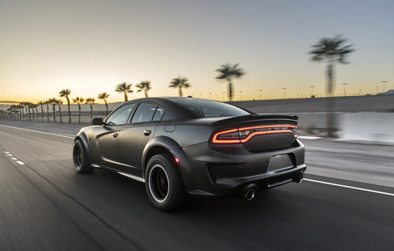 Photo wallpaper sunset, speed, the evening, Dodge, Charger, AWD, 2019, SpeedKore