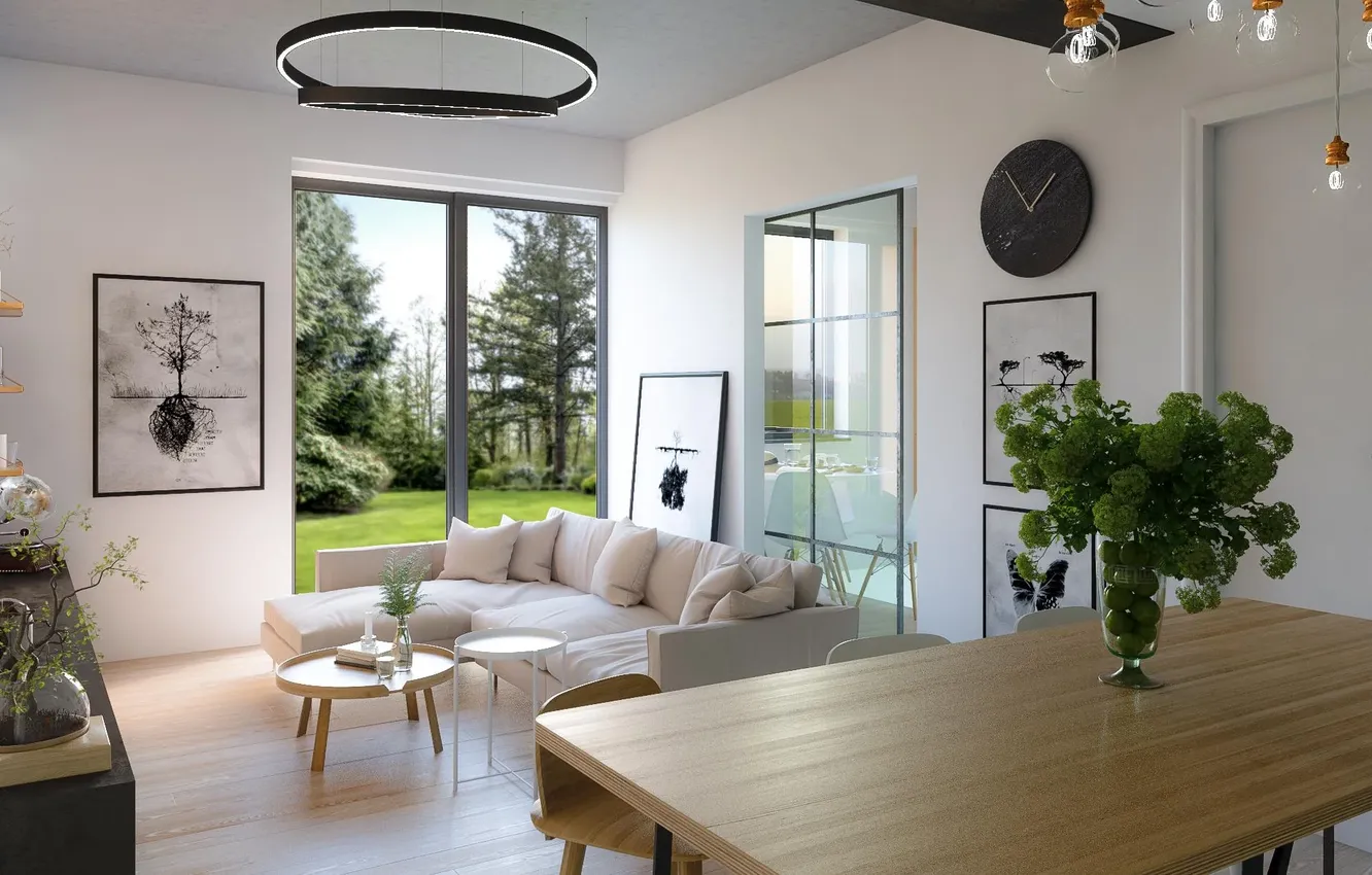 Photo wallpaper design, style, interior, living room, dining room