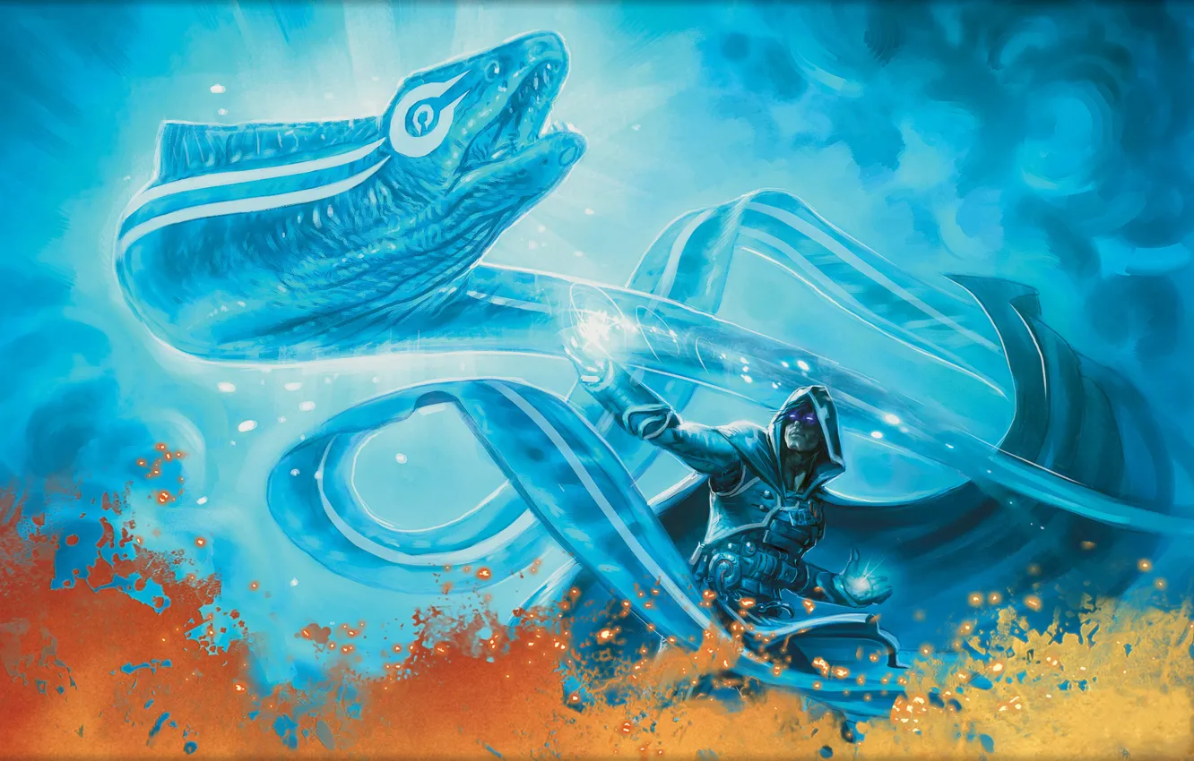 Photo wallpaper magic, monster, glow, warrior, male, the battle, Magic The Gathering, Moray