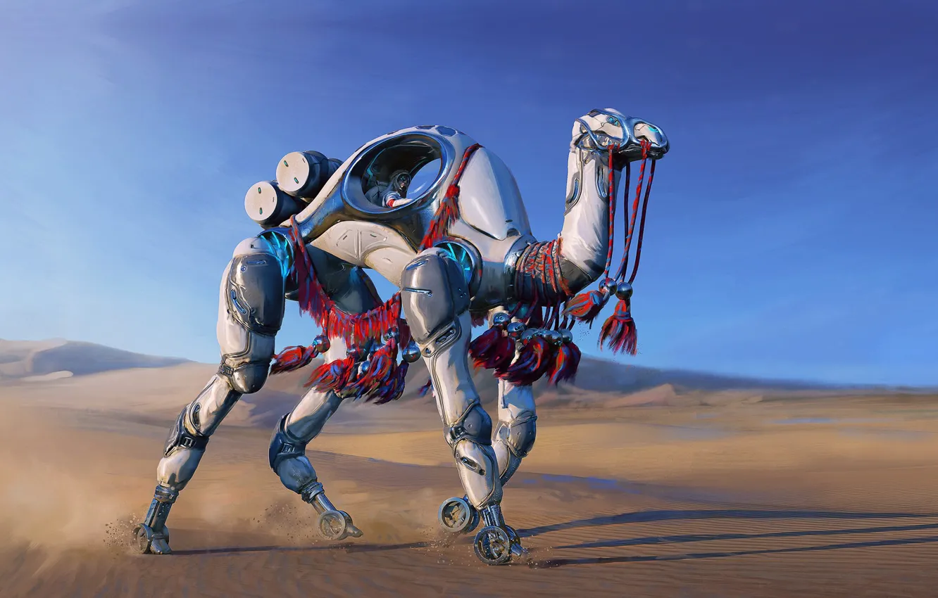 Photo wallpaper fiction, art, camel, illustrator, Jacob Bazyluk, W.A.R.P. Sand Walker