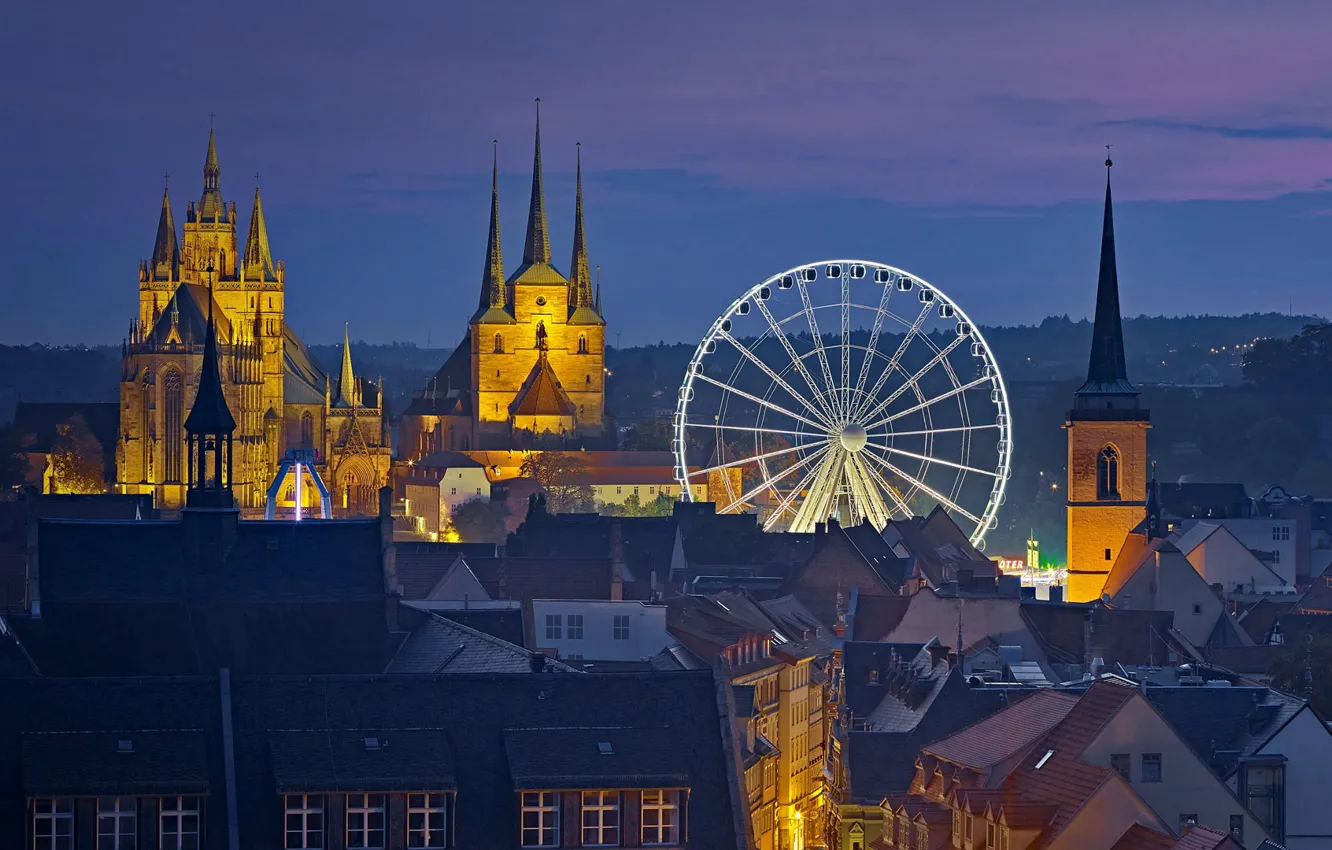 Photo wallpaper night, lights, home, Germany, Erfurt, Ferris wheel Oktoberfest