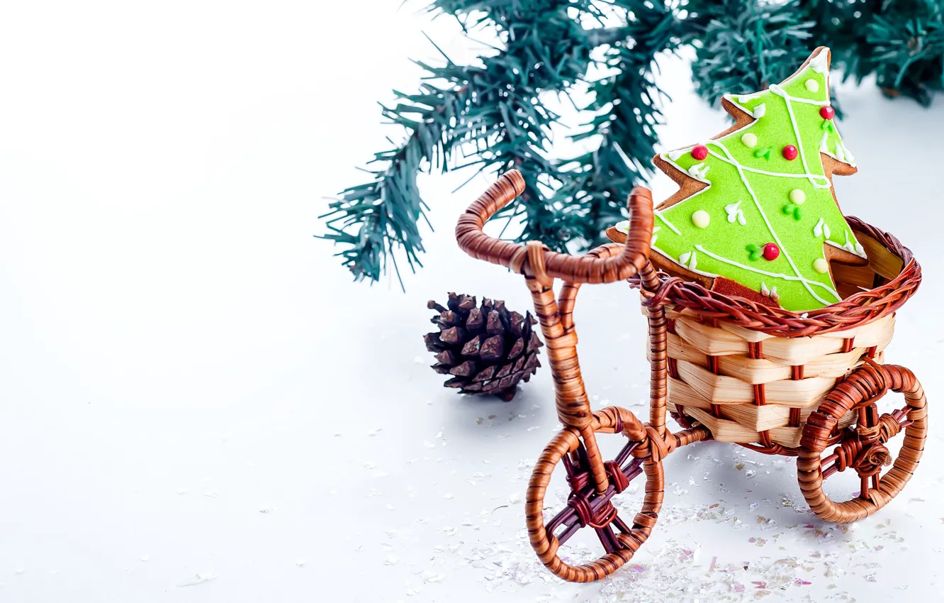 Photo wallpaper bike, New Year, cookies, Christmas, Christmas, herringbone, New Year, braided