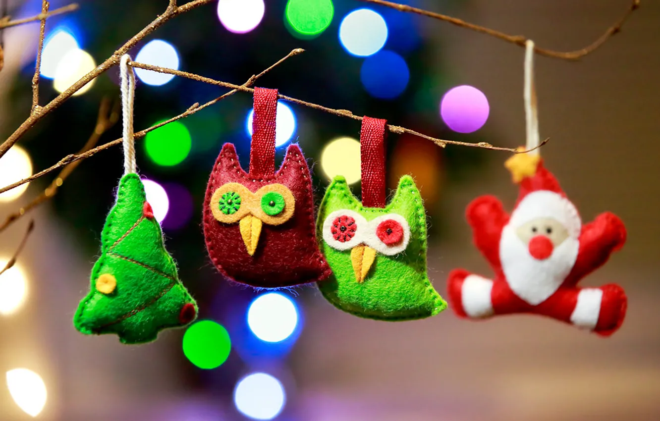 Photo wallpaper decoration, branches, lights, holiday, toys, Christmas, New year, lanterns