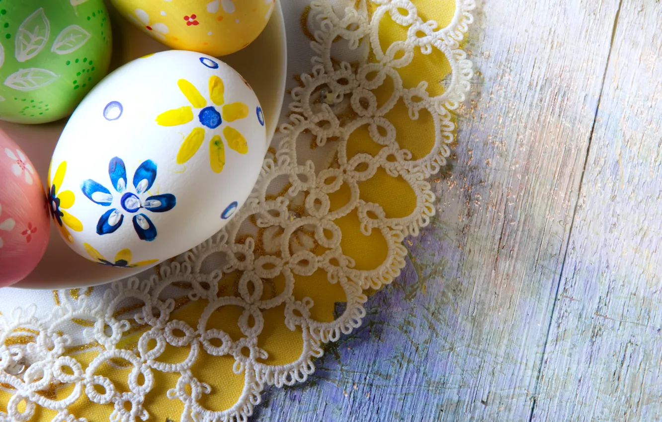 Photo wallpaper holiday, Board, eggs, plate, Easter, lace, napkin, Easter