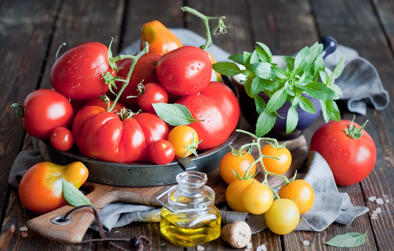 Photo wallpaper oil, tomatoes, mint