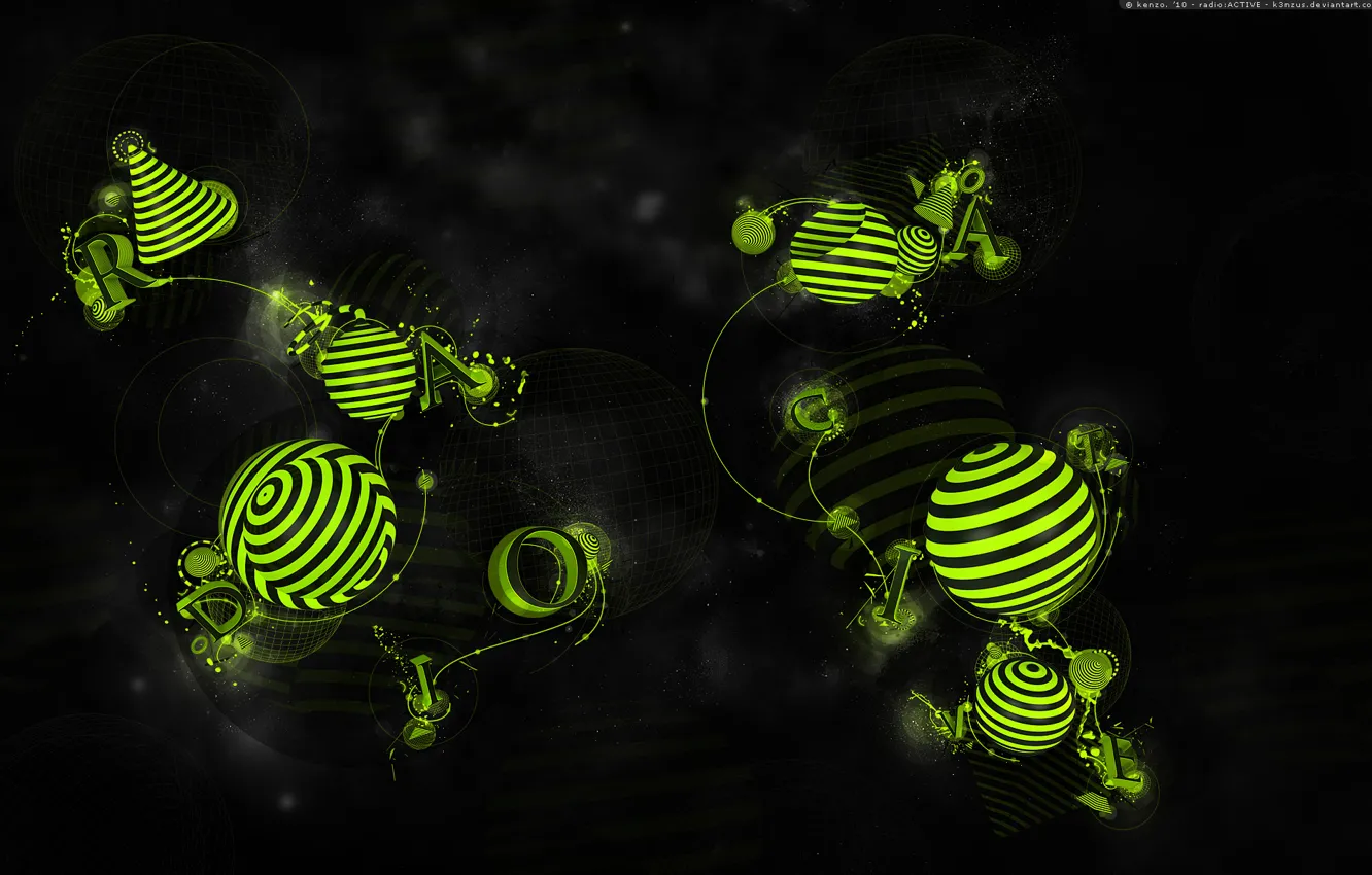 Photo wallpaper letters, balls, Radioactive