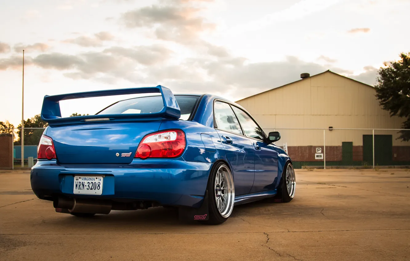 Photo wallpaper Subaru, back, blue, blue, wrx, impreza, Subaru, sti