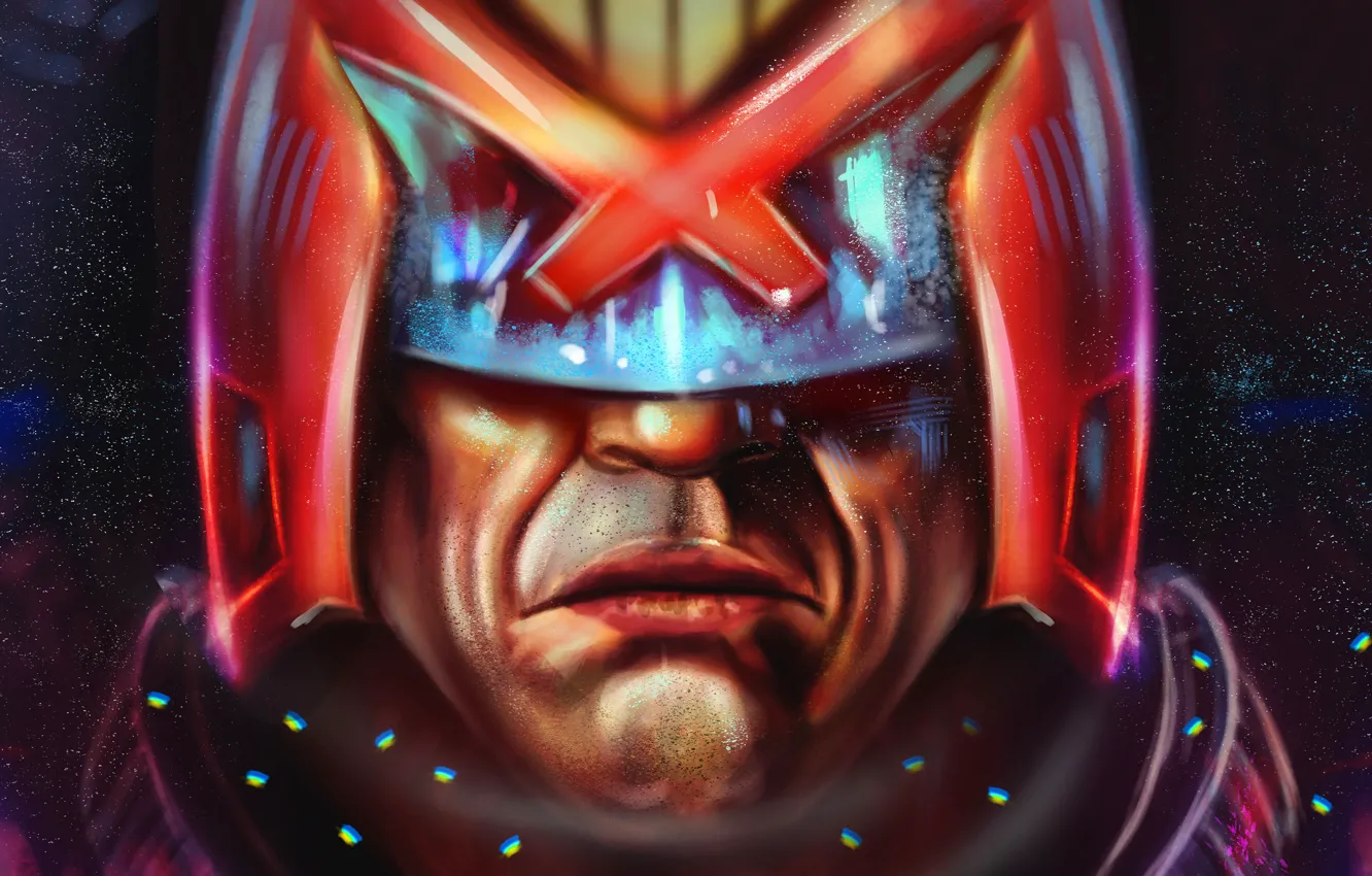 Photo wallpaper fiction, figure, art, helmet, comic, Judge Dredd, Dredd, Judge Dredd