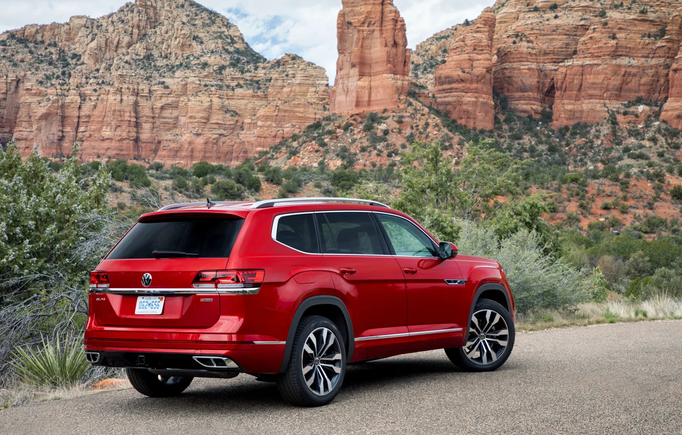 Photo wallpaper red, rocks, Volkswagen, SUV, Atlas, 2020