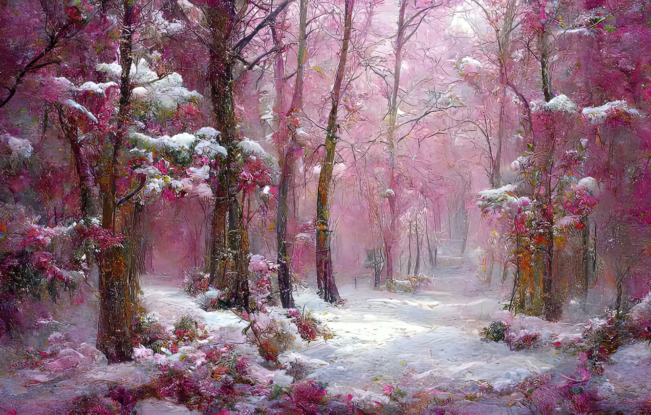 Photo wallpaper forest, art, winter, winter forest
