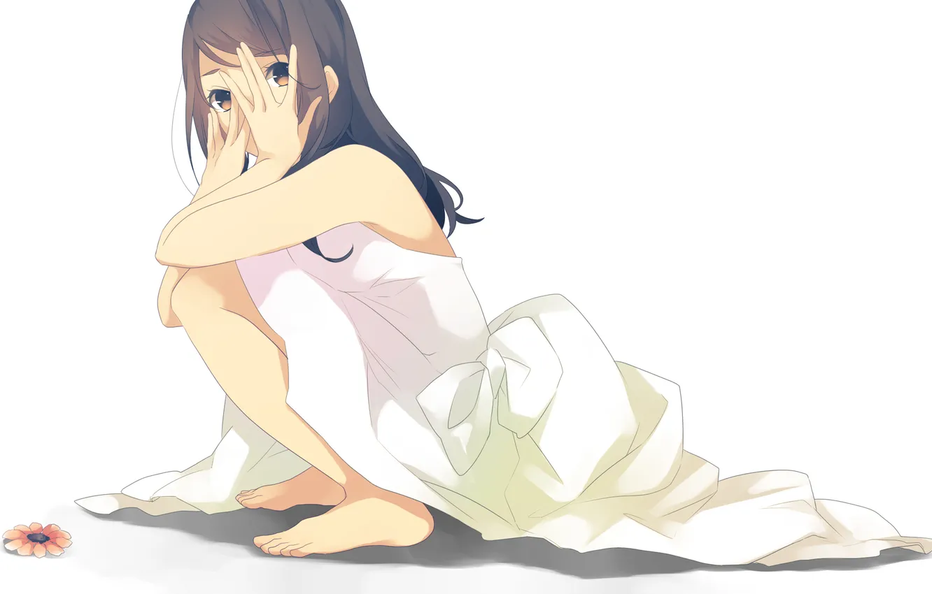 Photo wallpaper look, girl, flowers, dress, white background, art, Koyubi