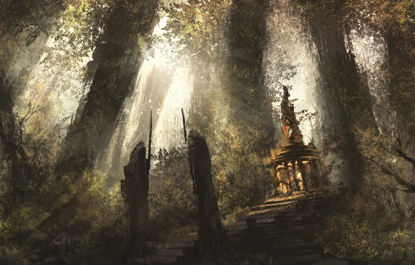 Photo wallpaper forest, art, ladder, gazebo