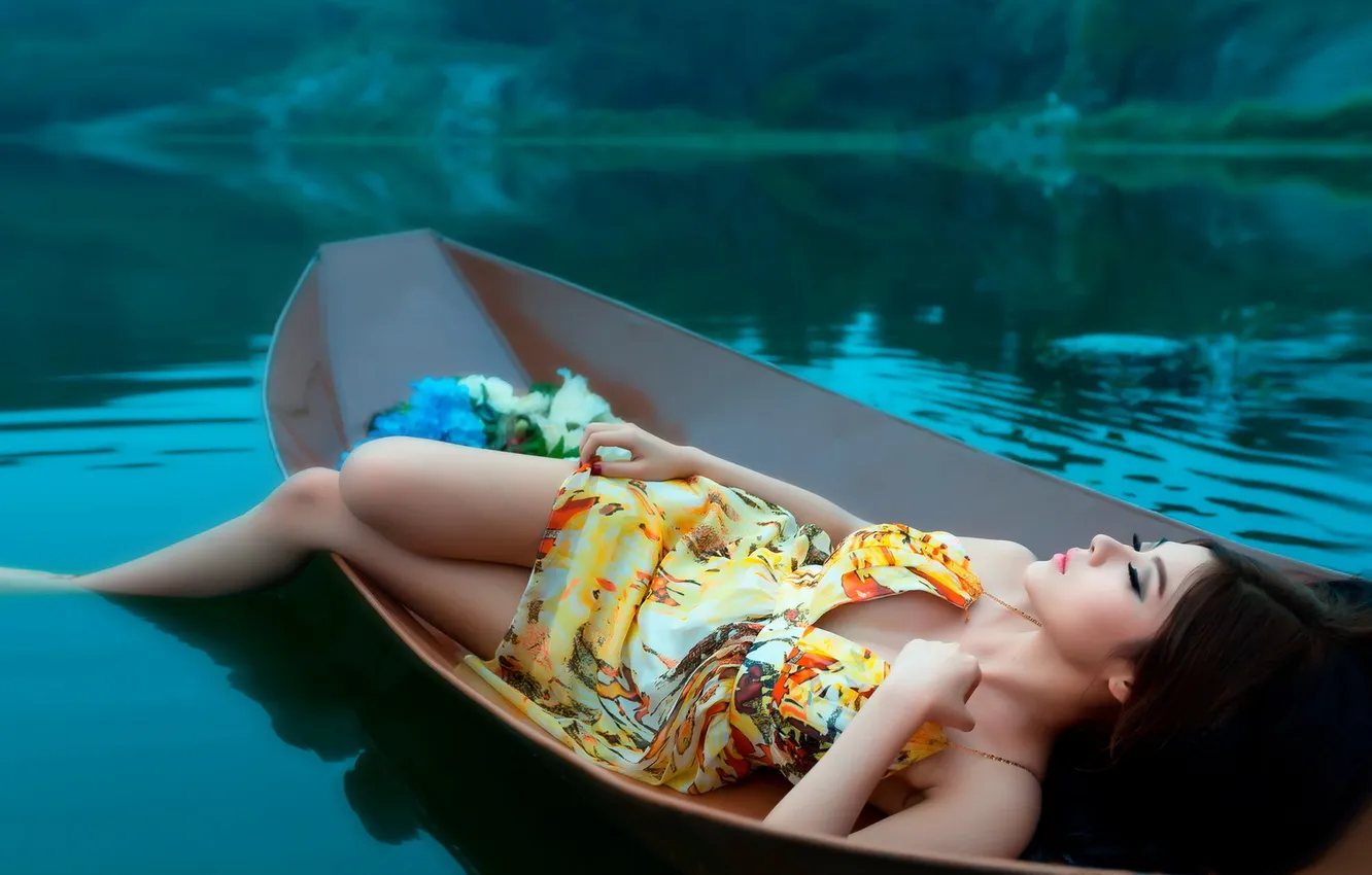 Photo wallpaper girl, background, Asian