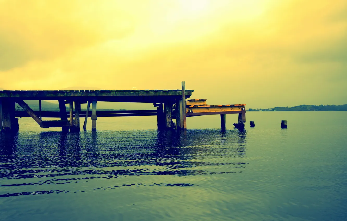 Photo wallpaper the sky, landscape, bridge, nature, lake