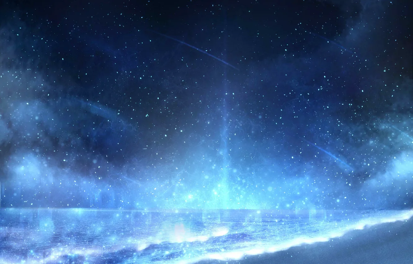 Photo wallpaper sea, the sky, night, shooting star, by CZY