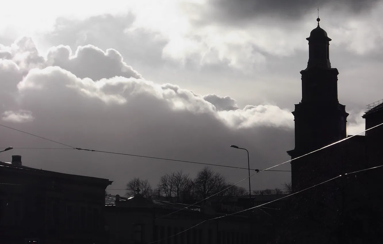 Photo wallpaper clouds, city, the city, Church, Latvia, church, Liepaja, Ukraine