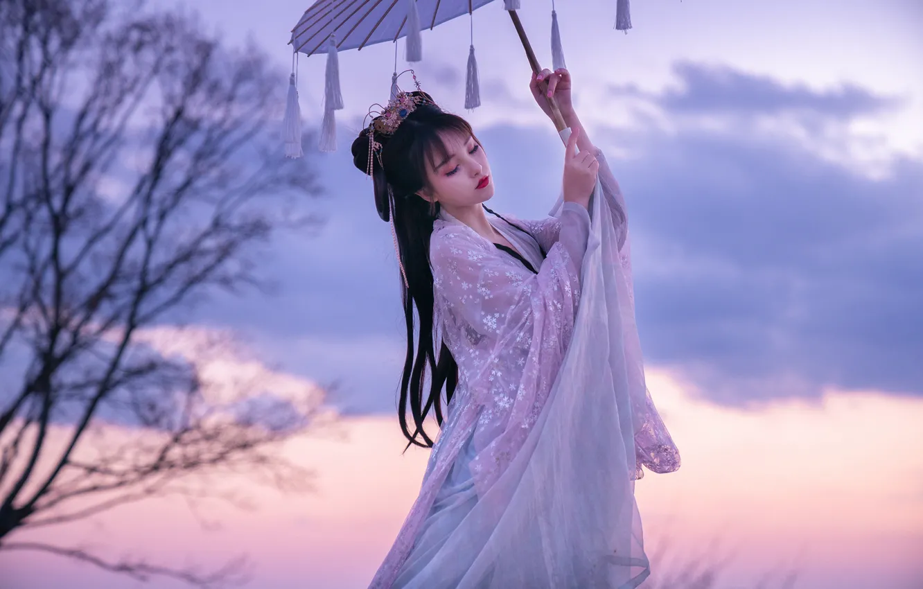 Photo wallpaper girl, style, umbrella, kimono, Asian, Asian