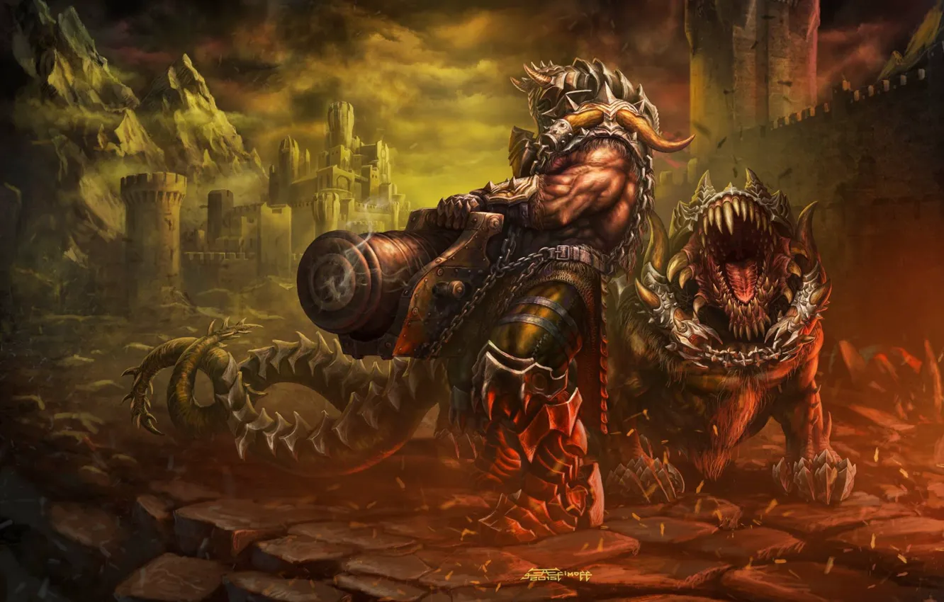 Photo wallpaper monster, gun, fortress, monster, Art Edit, Pushkar and his dog, Pushkar and his dog