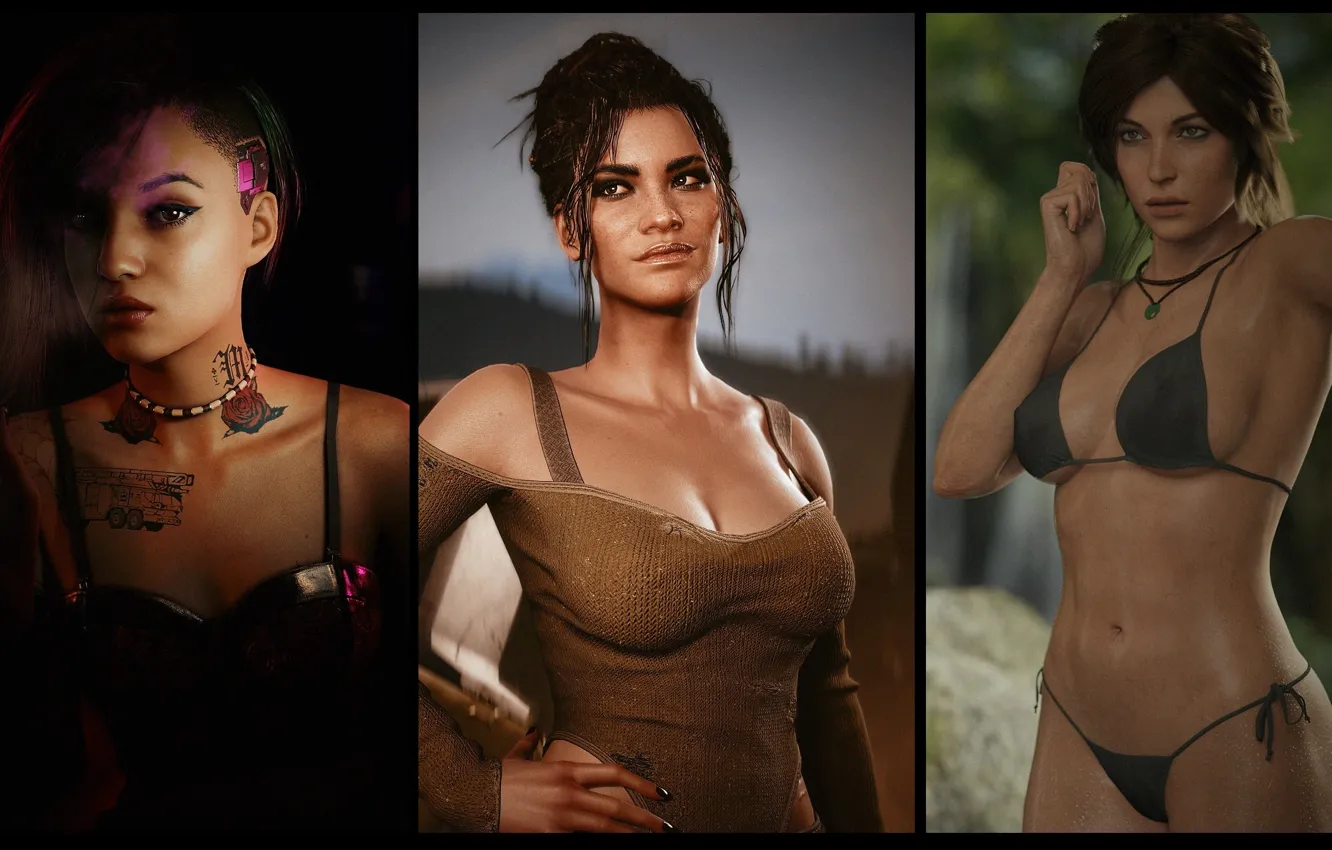 Photo wallpaper Tomb Raider, Lara Croft, Judy Alvarez, Panam Palmer, Cyberpunk2077
