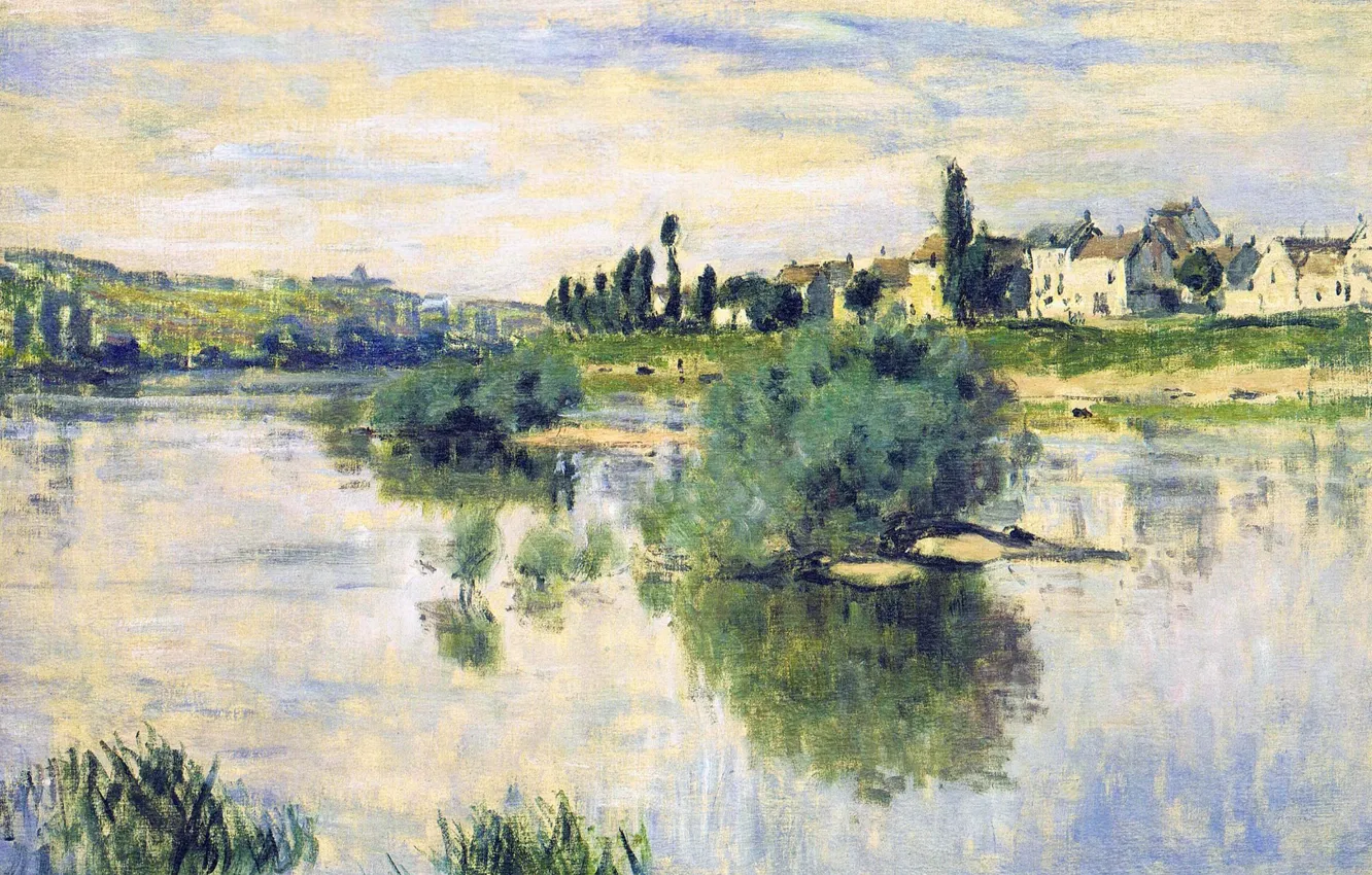 Photo wallpaper landscape, river, picture, Claude Monet, Hay in Lavacore