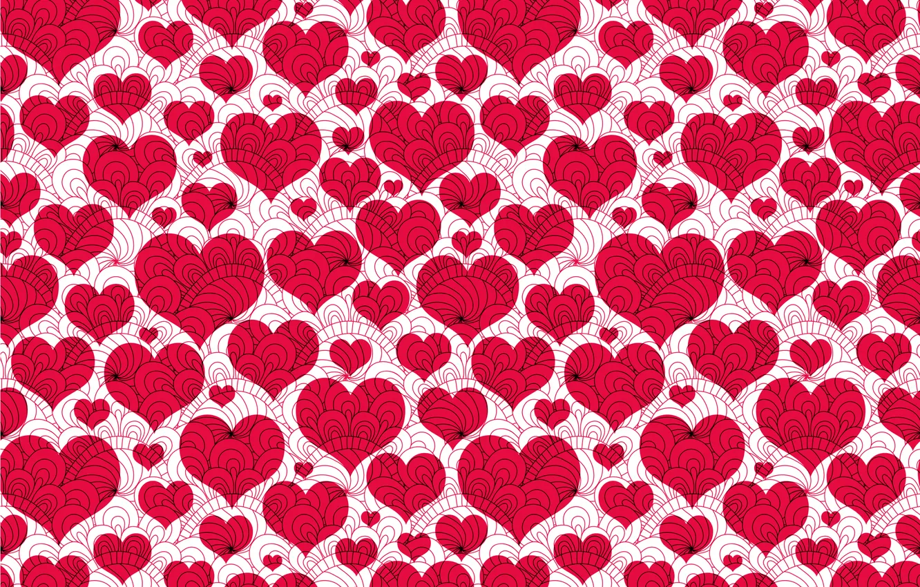 Photo wallpaper love, patterns, curls, texture, heart, hearts, red, white background