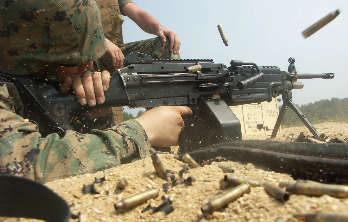 Photo wallpaper soldier, USMC, light machine gun, M249 SAW