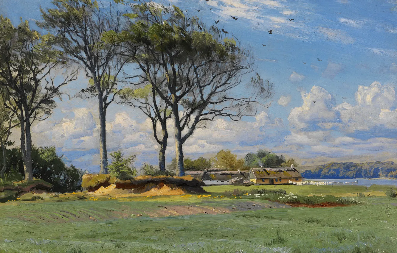 Photo wallpaper trees, landscape, nature, river, bird, home, picture, Peter Merk Of Menstad