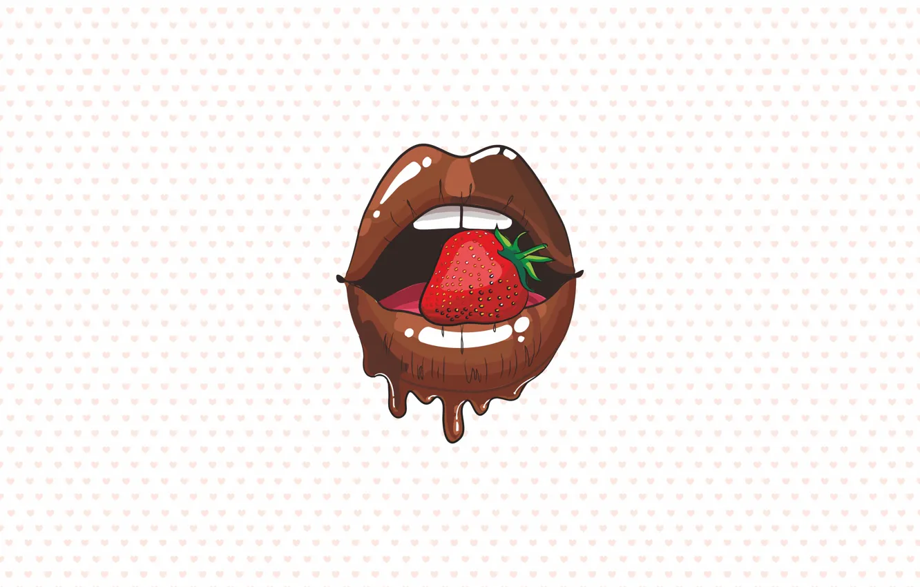 Photo wallpaper figure, graphics, teeth, strawberry, lips, hearts, red, chocolate