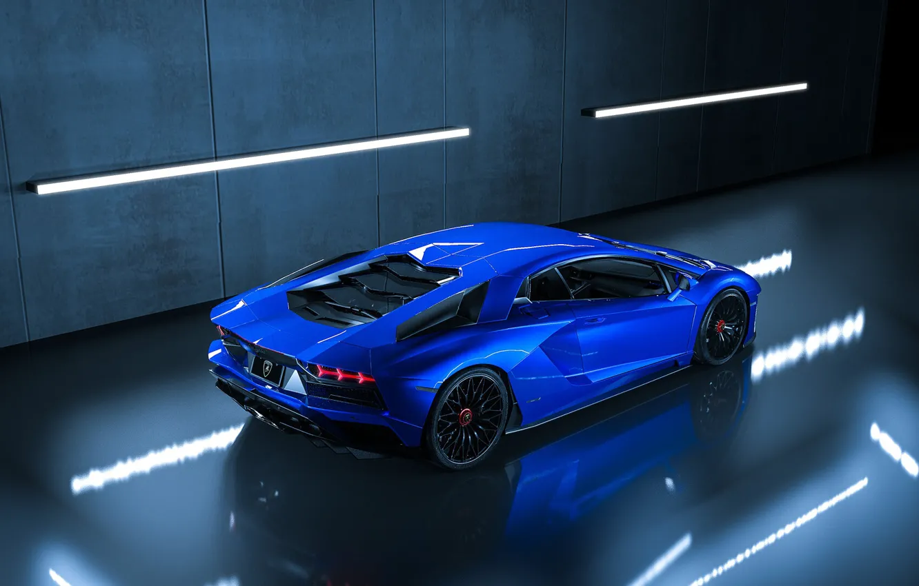 Photo wallpaper car, machine, auto, blue, Lamborghini, supercar, sports car, Aventador