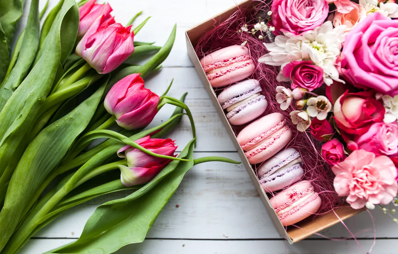 Photo wallpaper flowers, roses, bouquet, tulips, pasta