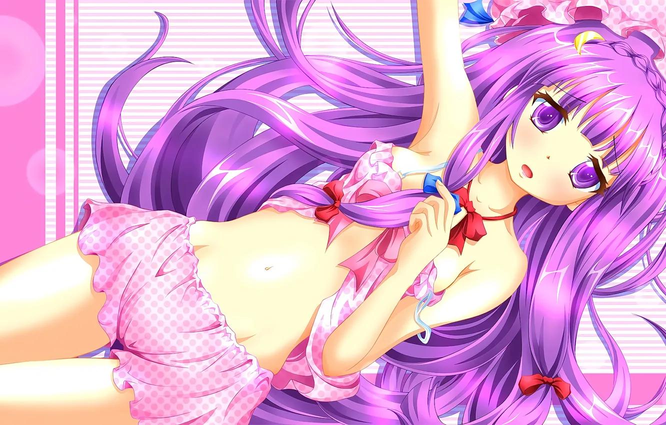 Photo wallpaper girl, sexy, cleavage, shorts, blouse, long hair, boobs, anime