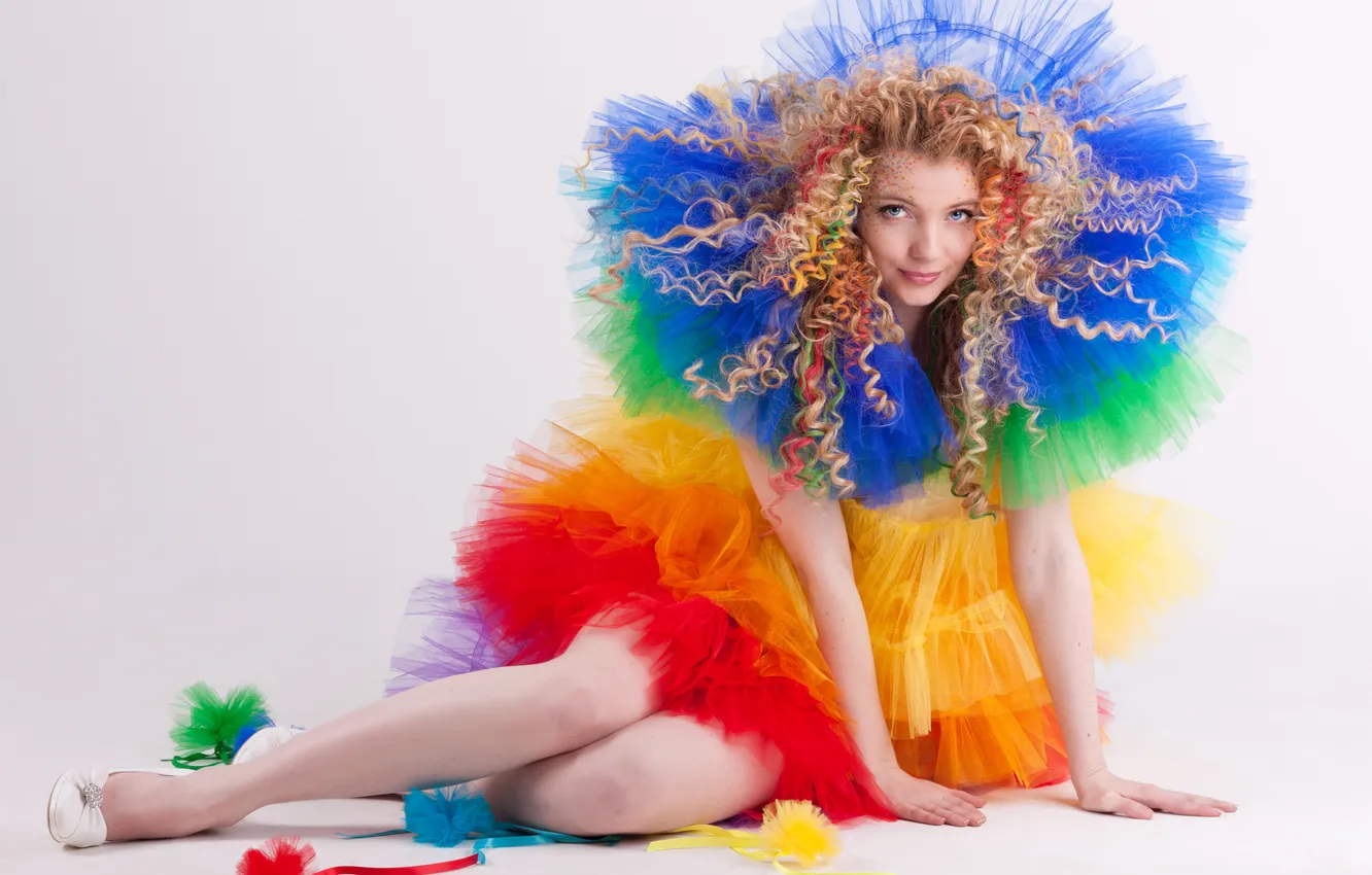 Photo wallpaper girl, style, background, hair, rainbow