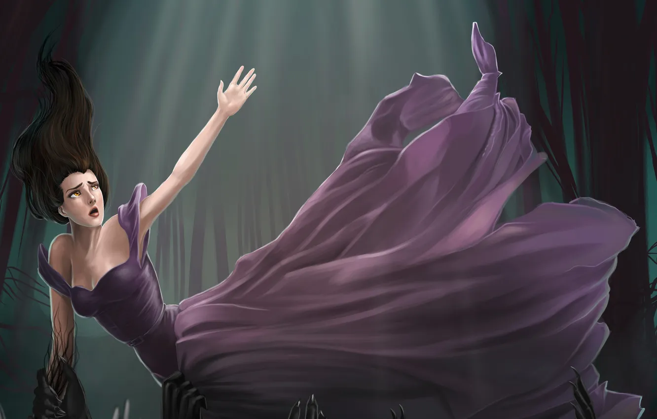 Photo wallpaper girl, light, fiction, darkness, hands, dress, help, the demon