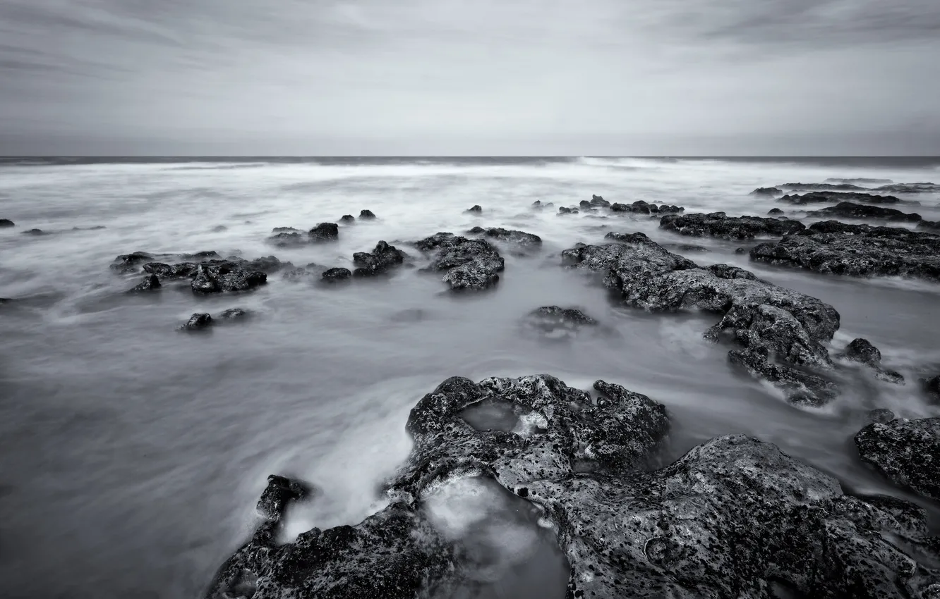 Photo wallpaper wave, the sky, stones, the ocean, horizon, surf