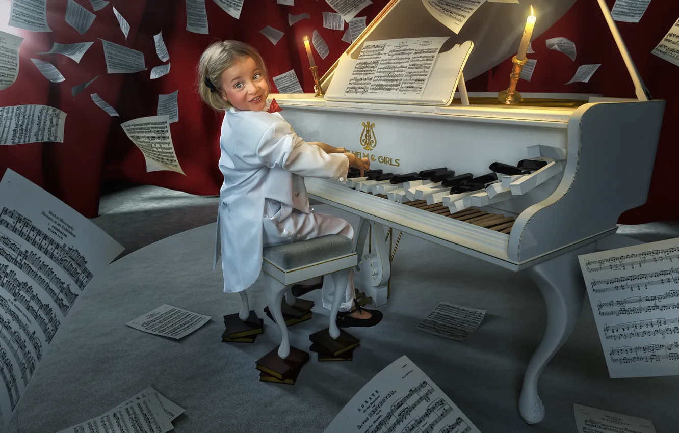 Photo wallpaper music, girl, piano