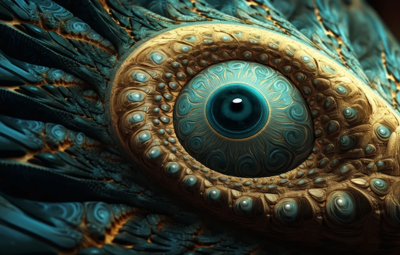 Photo wallpaper eyes, look, abstraction, the pupil, symbol, green background, peacock feather, abstract background