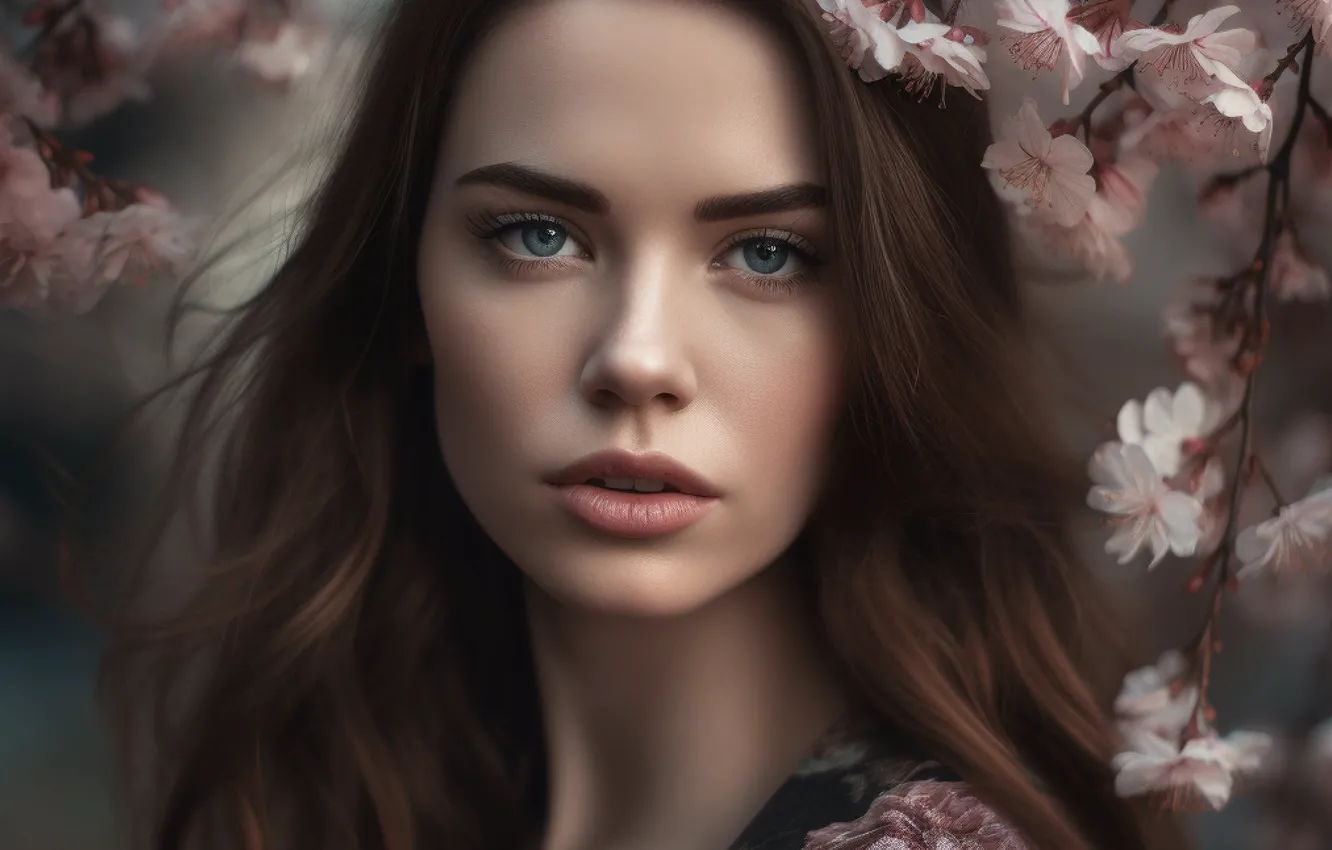 Photo wallpaper look, girl, face, portrait, AI art, neural network