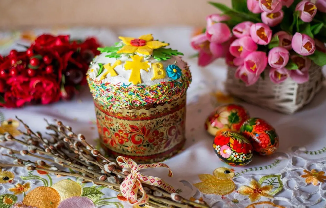 Photo wallpaper flowers, spring, Easter, cake