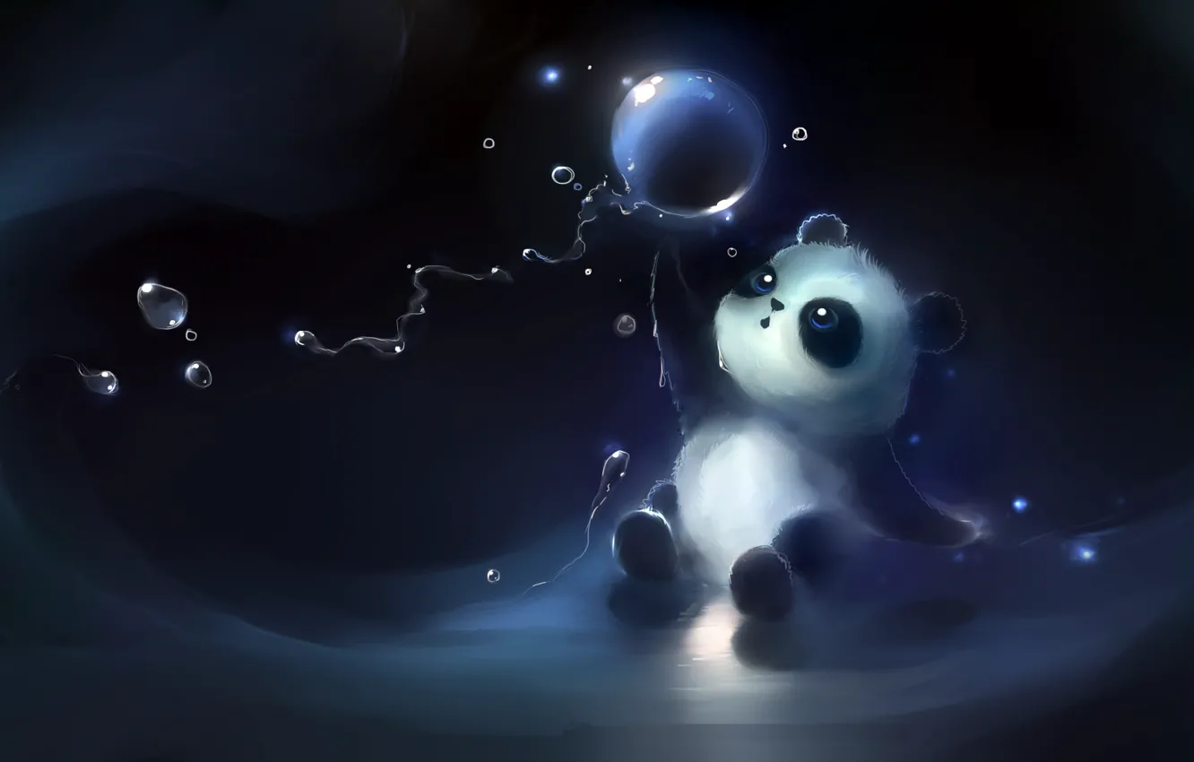 Photo wallpaper eyes, baby, Panda, bubble, apofiss